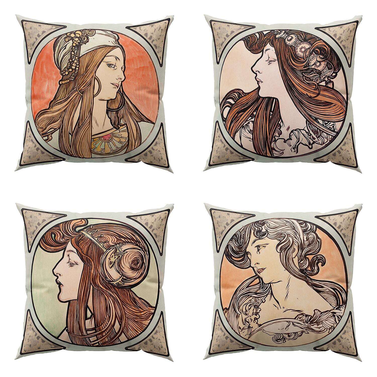 Art Nouveau Double Side Pillow Cover 4PC