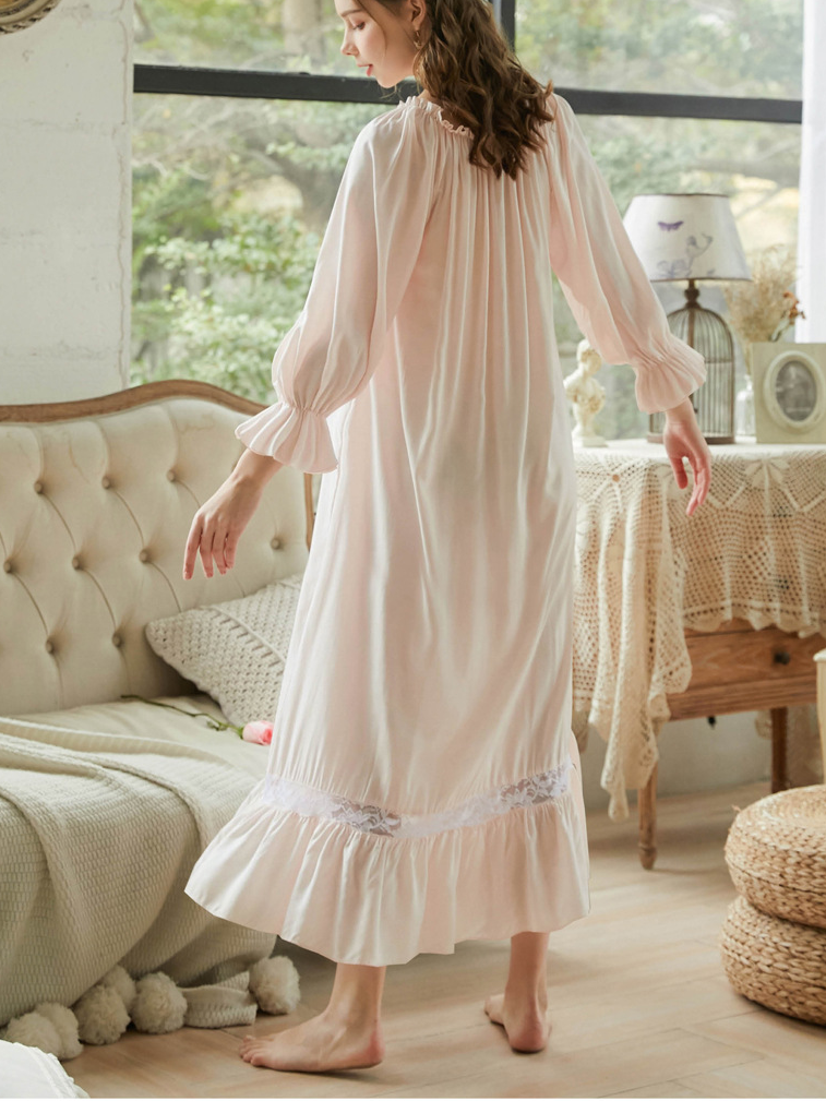 Vacation Flare Sleeve Cotton Crew Neck Plain Nightdress