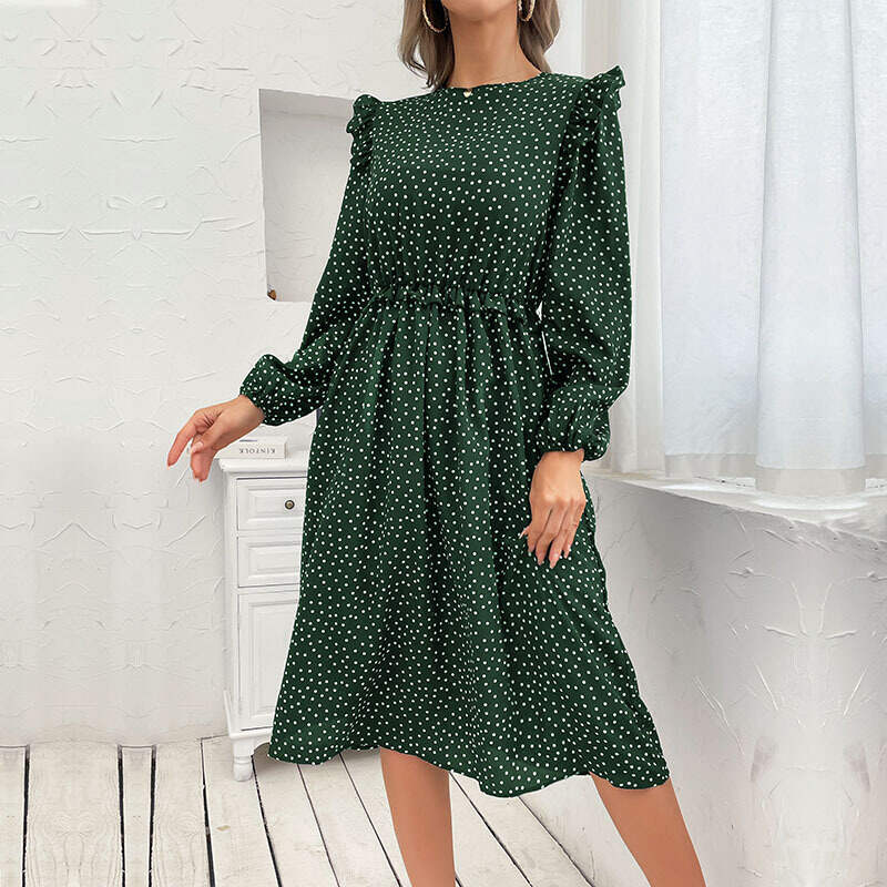 Ruffled polka-dot long sleeve dress for autumn and winter