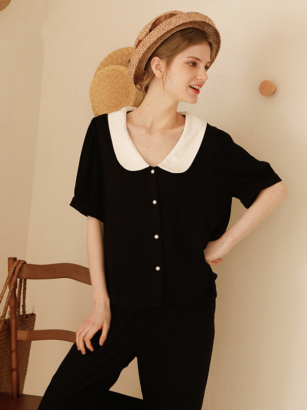 V Neck Simple Regular Fit Short Sleeve Pajama Set