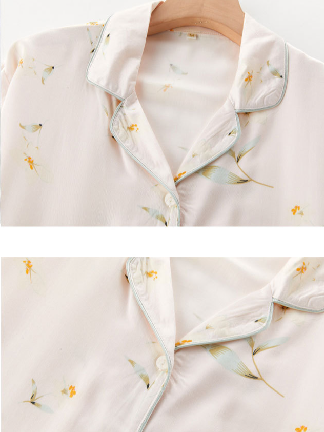 Simple V Neck Regular Fit Floral Long Sleeve Pajama Set