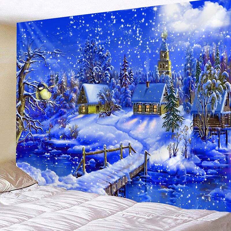 Christmas Snow Holiday Party Wall Tapestry Art Decor for Winter Home