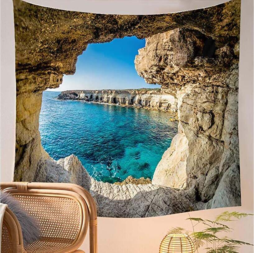 Wall Tapestry Art Deco Landscape Mountain Water Lake Sea Cave